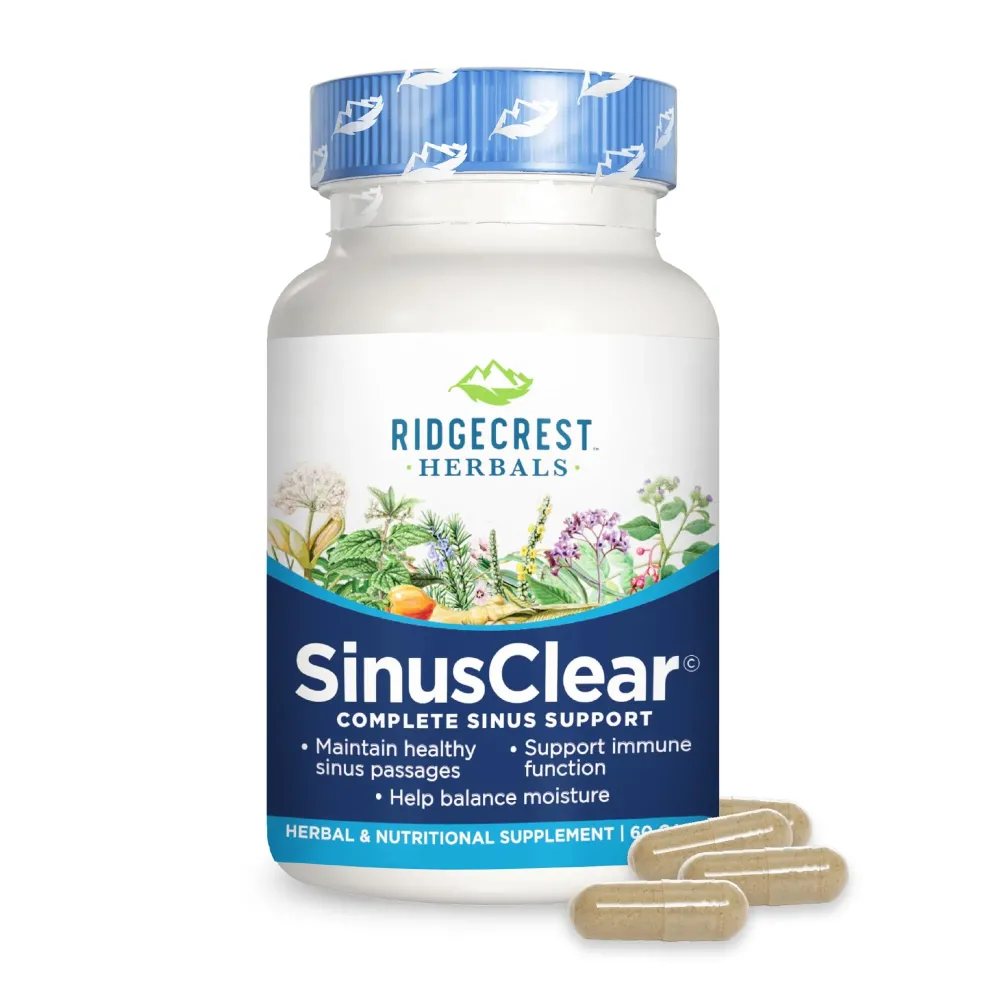 RidgeCrest Herbals SinusClear, Complete Formula for Sinus and Nasal Health with Mullein Leaf, Bromelain, Vitamin C, and Zinc, for Healthy Mucus, Immune & Respiratory Support, (60 Veg Caps, 30 Serv) RidgeCrest Herbals SinusClear, Complete Formula for Sinus and Nasal Health with Mullein Leaf, Bromelain, Vitamin C, and Zinc, for Healthy Mucus, Immune & Respiratory Support, (60 Veg Caps, 30 Serv)