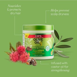 ORS Olive Oil Fortifying Cream Hair Dress Infused with Castor Oil for Strengthening 6 Ounces ORS Olive Oil Fortifying Cream Hair Dress Infused with Castor Oil for Strengthening 6 Ounces