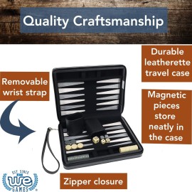 WE Games Backgammon Set, Board Games for Adults - Travel Games - Black with Gray Stripe Magnetic Leatherette Backgammon Board and Carrying Strap - Travel Backgammon Sets for Adults WE Games Backgammon Set, Board Games for Adults - Travel Games - Black with Gray Stripe Magnetic Leatherette Backgammon Board and Carrying Strap - Travel Backgammon Sets for Adults