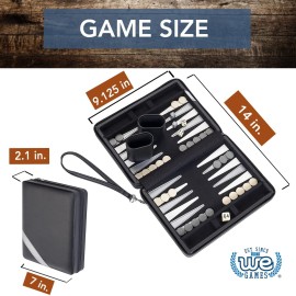 WE Games Backgammon Set, Board Games for Adults - Travel Games - Black with Gray Stripe Magnetic Leatherette Backgammon Board and Carrying Strap - Travel Backgammon Sets for Adults WE Games Backgammon Set, Board Games for Adults - Travel Games - Black with Gray Stripe Magnetic Leatherette Backgammon Board and Carrying Strap - Travel Backgammon Sets for Adults