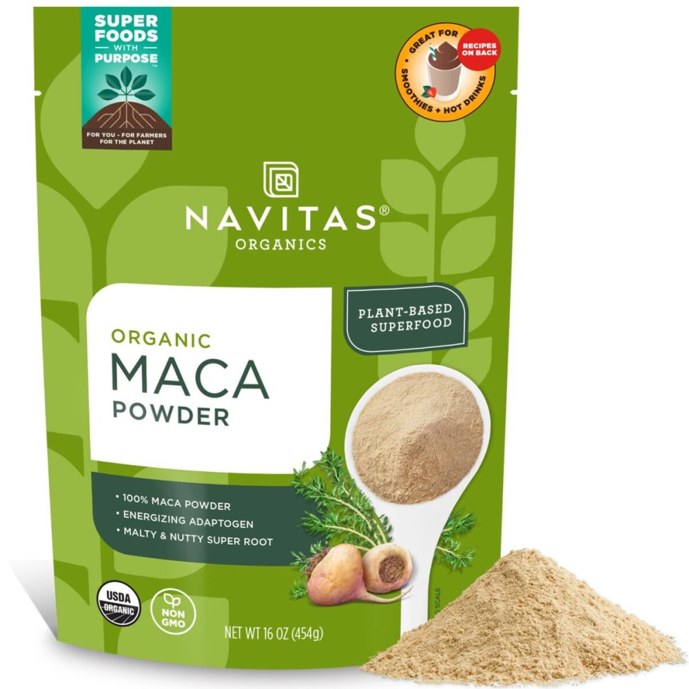 Navitas Organics Maca Powder - 100% Gelatinized Peruvian Maca for Smoothies, Lattes, Baking & More - Energize & Balance - USDA Organic, Non GMO, Vegan, Gluten Free (16oz. Bag, 180 Servings, 2-Pack)