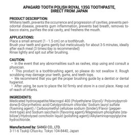 Apagard Tooth Polish Royal 135g toothpaste, Direct from Japan