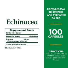 Echinacea by Nature\'s Bounty, Herbal Supplement, Supports Immune Health, 400mg, 100 Capsules Echinacea by Nature\'s Bounty, Herbal Supplement, Supports Immune Health, 400mg, 100 Capsules