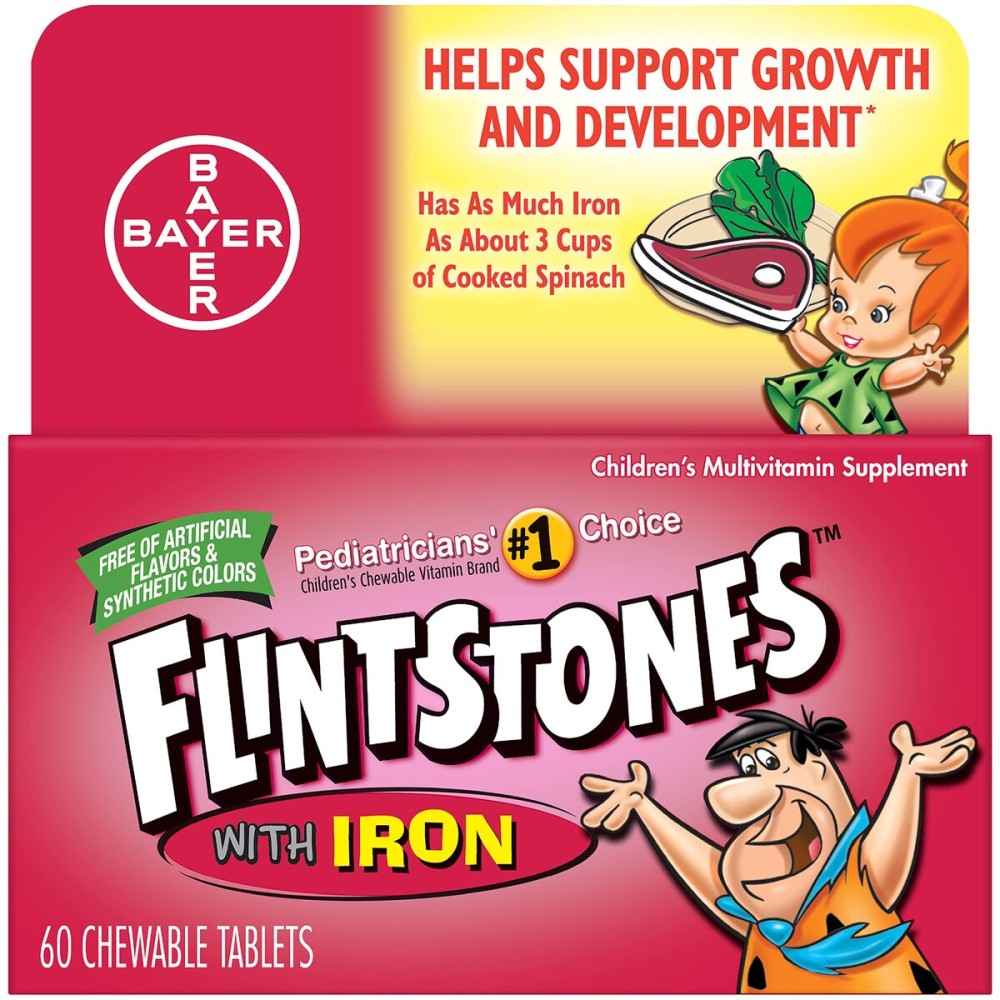 Flintstones Chewable Kids Vitamins with Iron, Multivitamin for Kids & Toddlers with Vitamin D, Vitamin C & more, 60 Count (Pack of 1) Flintstones Chewable Kids Vitamins with Iron, Multivitamin for Kids & Toddlers with Vitamin D, Vitamin C & more, 60 Count (Pack of 1)
