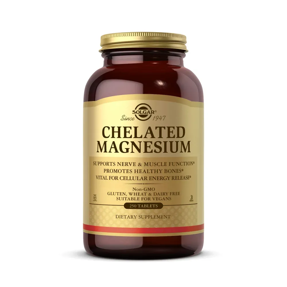 Solgar Chelated Magnesium, 250 Tablets - Supports Nerve & Muscle Function - Promotes Healthy Bones - Vital for Cellular Energy Release - Non-GMO, Vegan, Gluten Free, Dairy Free - 62 Servings Solgar Chelated Magnesium, 250 Tablets - Supports Nerve & Muscle Function - Promotes Healthy Bones - Vital for Cellular Energy Release - Non-GMO, Vegan, Gluten Free, Dairy Free - 62 Servings