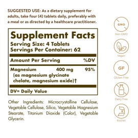 Solgar Chelated Magnesium, 250 Tablets - Supports Nerve & Muscle Function - Promotes Healthy Bones - Vital for Cellular Energy Release - Non-GMO, Vegan, Gluten Free, Dairy Free - 62 Servings Solgar Chelated Magnesium, 250 Tablets - Supports Nerve & Muscle Function - Promotes Healthy Bones - Vital for Cellular Energy Release - Non-GMO, Vegan, Gluten Free, Dairy Free - 62 Servings