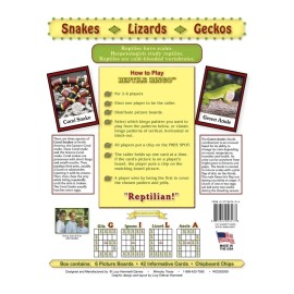 Lucy Hammett Games Reptile Bingo - Educational & Fun Game with 6 Picture Boards, 42 Informative Cards and Bingo Chips for Kids and Families Lucy Hammett Games Reptile Bingo - Educational & Fun Game with 6 Picture Boards, 42 Informative Cards and Bingo Chips for Kids and Families