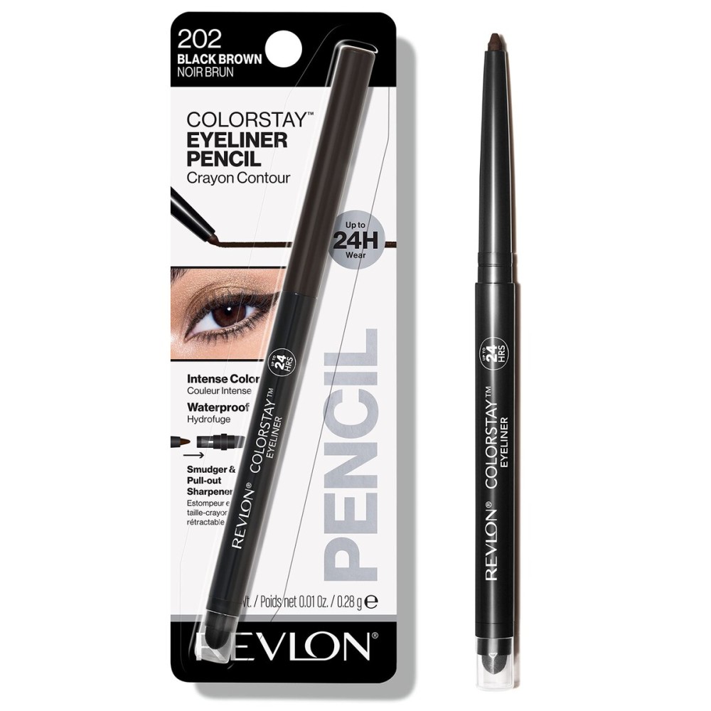 Revlon Pencil Eyeliner, ColorStay Eye Makeup with Built-in Sharpener, Waterproof, Smudge-proof, Longwearing with Ultra-Fine Tip, 202 Black Brown, 0.01 oz Revlon Pencil Eyeliner, ColorStay Eye Makeup with Built-in Sharpener, Waterproof, Smudge-proof, Longwearing with Ultra-Fine Tip, 202 Black Brown, 0.01 oz