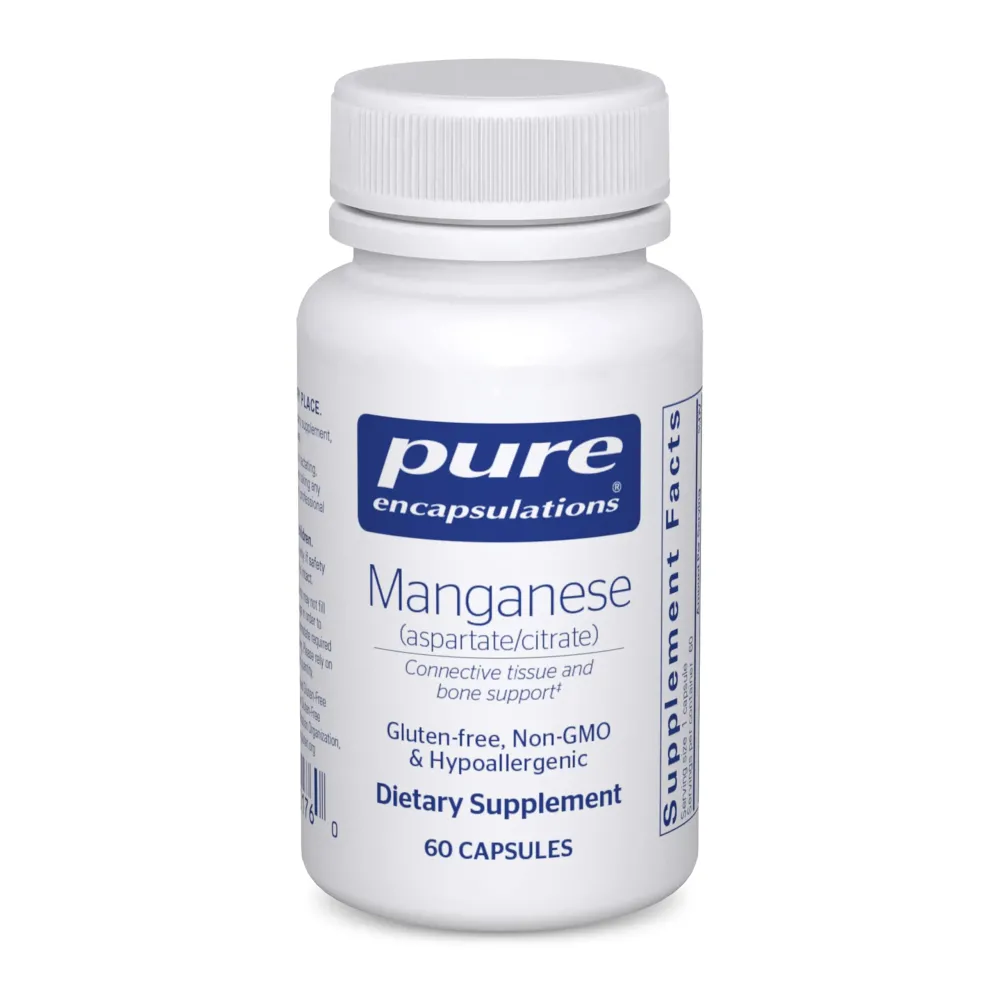 Pure Encapsulations Manganese (Aspartate/Citrate) | Hypoallergenic Trace Mineral Supplement for Connective Tissue and Bones | 60 Capsules Pure Encapsulations Manganese (Aspartate/Citrate) | Hypoallergenic Trace Mineral Supplement for Connective Tissue and Bones | 60 Capsules