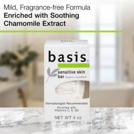Basis Sensitive Skin Bar Soap for Body, Hands and Face, Unscented Soap Bar for Sensitive Skin with Chamomile and Aloe Vera, 4 Oz, Pack of 6 Basis Sensitive Skin Bar Soap for Body, Hands and Face, Unscented Soap Bar for Sensitive Skin with Chamomile and Aloe Vera, 4 Oz, Pack of 6