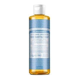 Dr. Bronners Pure-Castile Magic Liquid Soap (Baby Unscented, 8 Ounce)- Made with Organic Oils, 18-in1 Uses: Face, Body Wash, Baby Soap, Sensitive Skin, No Added Fragrance, Vegan, Non-GMO