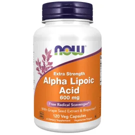 NOW Foods Supplements, Alpha Lipoic Acid 600 mg with Grape Seed Extract & Bioperine, Extra Strength, 120 Veg Capsules