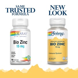 Solaray Bio Zinc 15 mg | Triple Zinc Complex for Healthy Immune System, Endocrine & Cell Function Support | 100 VegCaps Solaray Bio Zinc 15 mg | Triple Zinc Complex for Healthy Immune System, Endocrine & Cell Function Support | 100 VegCaps