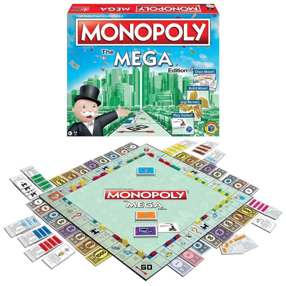 Monopoly The Mega Edition by Winning Moves Games USA, a Bigger and Faster Version of Monopoly with The Speed Die for 2 to 8 Players, Ages 8 and up (1104) Monopoly The Mega Edition by Winning Moves Games USA, a Bigger and Faster Version of Monopoly with The Speed Die for 2 to 8 Players, Ages 8 and up (1104)