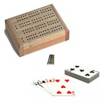WE Games Wooden Travel Cribbage Board Game Set 4.75 in, Small 2 Track Travel Cribbage Board with Card Storage, Includes Deck and Metal Pegs