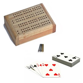 WE Games Wooden Travel Cribbage Board Game Set 4.75 in, Small 2 Track Travel Cribbage Board with Card Storage, Includes Deck and Metal Pegs