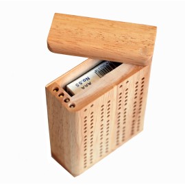 WE Games Wooden Travel Cribbage Board Game Set 4.75 in, Small 2 Track Travel Cribbage Board with Card Storage, Includes Deck and Metal Pegs