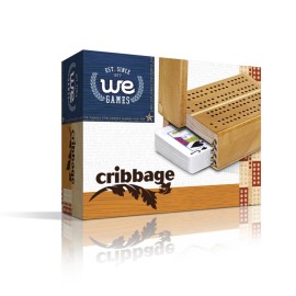 WE Games Wooden Travel Cribbage Board Game Set 4.75 in, Small 2 Track Travel Cribbage Board with Card Storage, Includes Deck and Metal Pegs