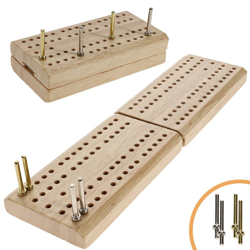WE Games Wooden Folding Travel Cribbage Board with Metal Pegs, Small Size for Easy Travel WE Games Wooden Folding Travel Cribbage Board with Metal Pegs, Small Size for Easy Travel