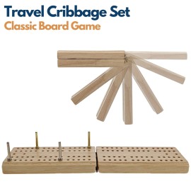 WE Games Wooden Folding Travel Cribbage Board with Metal Pegs, Small Size for Easy Travel WE Games Wooden Folding Travel Cribbage Board with Metal Pegs, Small Size for Easy Travel