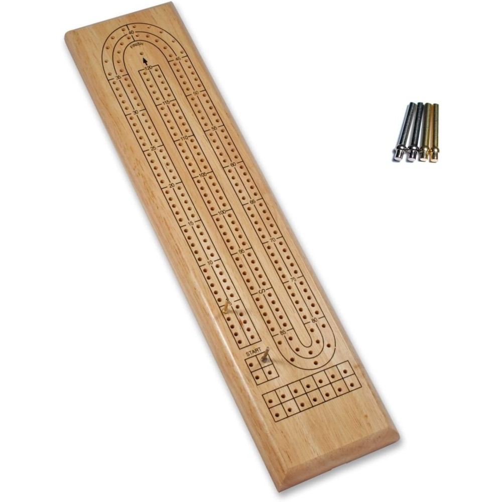 WE Games Classic Cribbage Board Set, 2 Track Solid Wood Board with Metal Pegs, Family Games, Living Room Decor, Travel Games, Outdoor Games