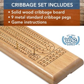 WE Games Classic Cribbage Board Set, 2 Track Solid Wood Board with Metal Pegs, Family Games, Living Room Decor, Travel Games, Outdoor Games
