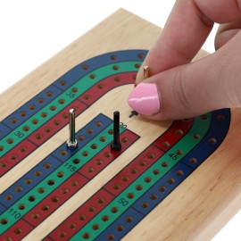 WE Games Classic Cribbage Set Solid Wood Tricolor Continuous 3 Track Board with Metal Pegs, Family Games, Living Room Decor, Travel Games, Outdoor Games, Birthday Gifts, 2 Player Games, Card Games