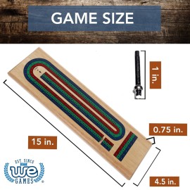 WE Games Classic Cribbage Set Solid Wood Tricolor Continuous 3 Track Board with Metal Pegs, Family Games, Living Room Decor, Travel Games, Outdoor Games, Birthday Gifts, 2 Player Games, Card Games