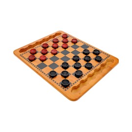 WE Games Solid Wood Checkers Board Game - 14.5-Inch Vintage Checkers Set with Inset Grooves & 24 Red & Black Board Game Pieces - Fun Family Table Game