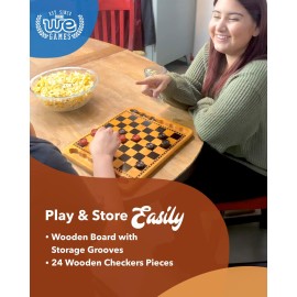WE Games Solid Wood Checkers Board Game - 14.5-Inch Vintage Checkers Set with Inset Grooves & 24 Red & Black Board Game Pieces - Fun Family Table Game WE Games Solid Wood Checkers Board Game - 14.5-Inch Vintage Checkers Set with Inset Grooves & 24 Red & Black Board Game Pieces - Fun Family Table Game