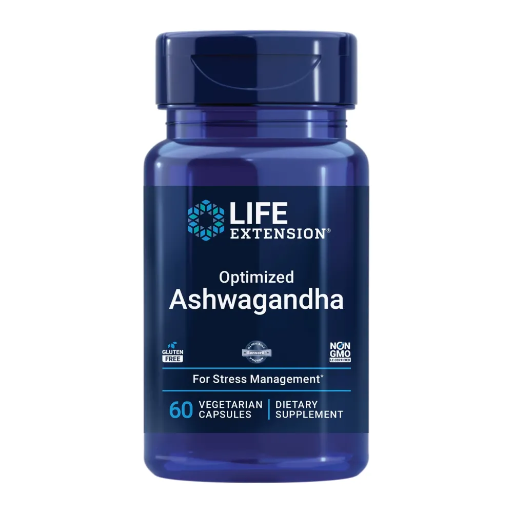 Life Extension Optimized Ashwagandha - Stress Management Supplement for a Healthy Stress Response, Focus, Memory, Stress Relief - Vegetarian, Gluten-Free, Non-GMO, 60 Capsules Life Extension Optimized Ashwagandha - Stress Management Supplement for a Healthy Stress Response, Focus, Memory, Stress Relief - Vegetarian, Gluten-Free, Non-GMO, 60 Capsules