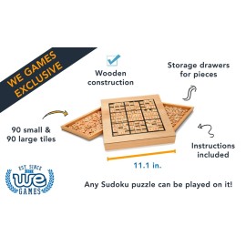 WE Games Wooden Sudoku Puzzle Board Game with Number & Thinking Tiles - 11 in.
