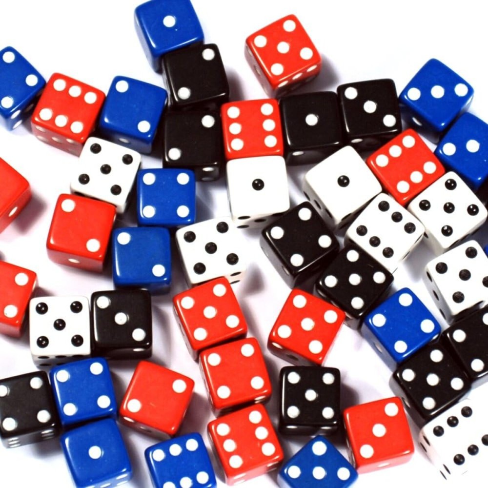 WE Games 100 Pieces Bulk Dice Set - Assorted Colors Opaque with Square Corners, 6 Sided (16mm) Casino Dice, for Board Games, Farkle, Liars, & More