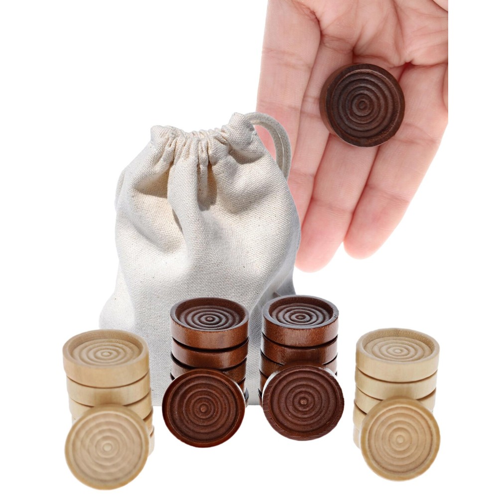 WE Games Wooden Checkers Pieces Only (1.06 inch), Checker Board Game & Backgammon Pieces, 24 Brown and Natural Stained Stackable Ridges with a Drawstring Storage Bag, Replacement Game Piece WE Games Wooden Checkers Pieces Only (1.06 inch), Checker Board Game & Backgammon Pieces, 24 Brown and Natural Stained Stackable Ridges with a Drawstring Storage Bag, Replacement Game Piece