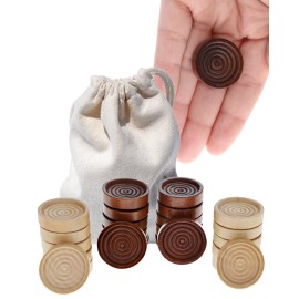 WE Games Wooden Checkers Pieces Only (1.06 inch), Checker Board Game & Backgammon Pieces, 24 Brown and Natural Stained Stackable Ridges with a Drawstring Storage Bag, Replacement Game Piece