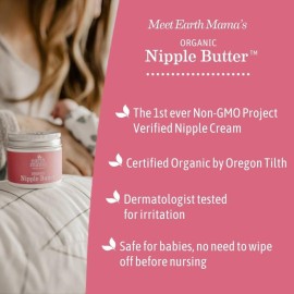 Earth Mama Organic Nipple Butter | Nipple Cream Safe for Breastfeeding | Postpartum Essentials for Nursing | Non Lanolin Nipple Cream, 2-Fluid Ounce