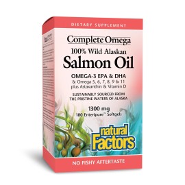 Complete Omega by Natural Factors, Wild Alaskan Salmon Oil, Supports Heart and Brain Health with Omega-3 DHA and EPA, 180 softgels (180 servings)