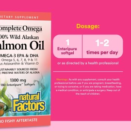 Complete Omega by Natural Factors, Wild Alaskan Salmon Oil, Supports Heart and Brain Health with Omega-3 DHA and EPA, 180 softgels (180 servings) Complete Omega by Natural Factors, Wild Alaskan Salmon Oil, Supports Heart and Brain Health with Omega-3 DHA and EPA, 180 softgels (180 servings)