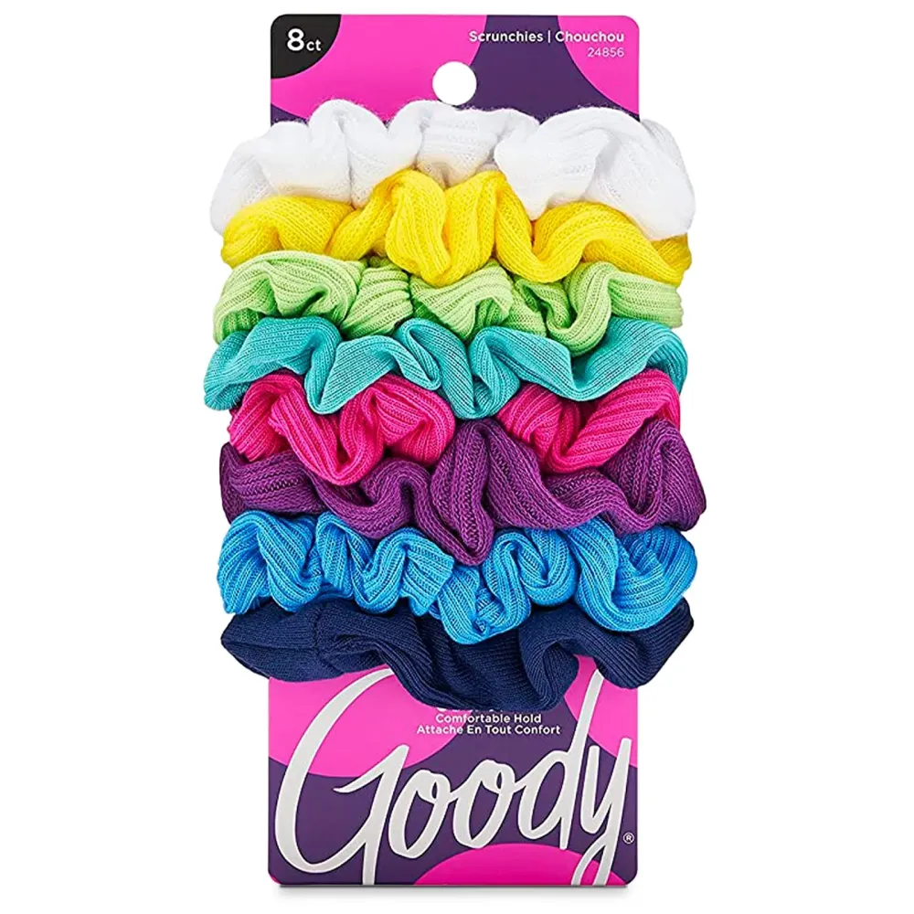 Goody Ouchless Jersey Scrunchies - 8 Ct, Assorted Neon Rainbow Tones, Damage-Free, Dentless & Secure Hold Hair Ties, Gentle Hair Accessories for Women & Men, All Day Comfort, All Hair Types Goody Ouchless Jersey Scrunchies - 8 Ct, Assorted Neon Rainbow Tones, Damage-Free, Dentless & Secure Hold Hair Ties, Gentle Hair Accessories for Women & Men, All Day Comfort, All Hair Types