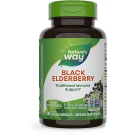 Nature\'s Way Black Elderberry Supplement, Traditional Immune Support*, With Elderberry and Elderflower, Plant Powered, 100 Capsules (Packaging May Vary)