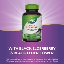 Nature\'s Way Black Elderberry Supplement, Traditional Immune Support*, With Elderberry and Elderflower, Plant Powered, 100 Capsules (Packaging May Vary) Nature\'s Way Black Elderberry Supplement, Traditional Immune Support*, With Elderberry and Elderflower, Plant Powered, 100 Capsules (Packaging May Vary)