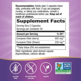 Nature\'s Way Black Elderberry Supplement, Traditional Immune Support*, With Elderberry and Elderflower, Plant Powered, 100 Capsules (Packaging May Vary) Nature\'s Way Black Elderberry Supplement, Traditional Immune Support*, With Elderberry and Elderflower, Plant Powered, 100 Capsules (Packaging May Vary)