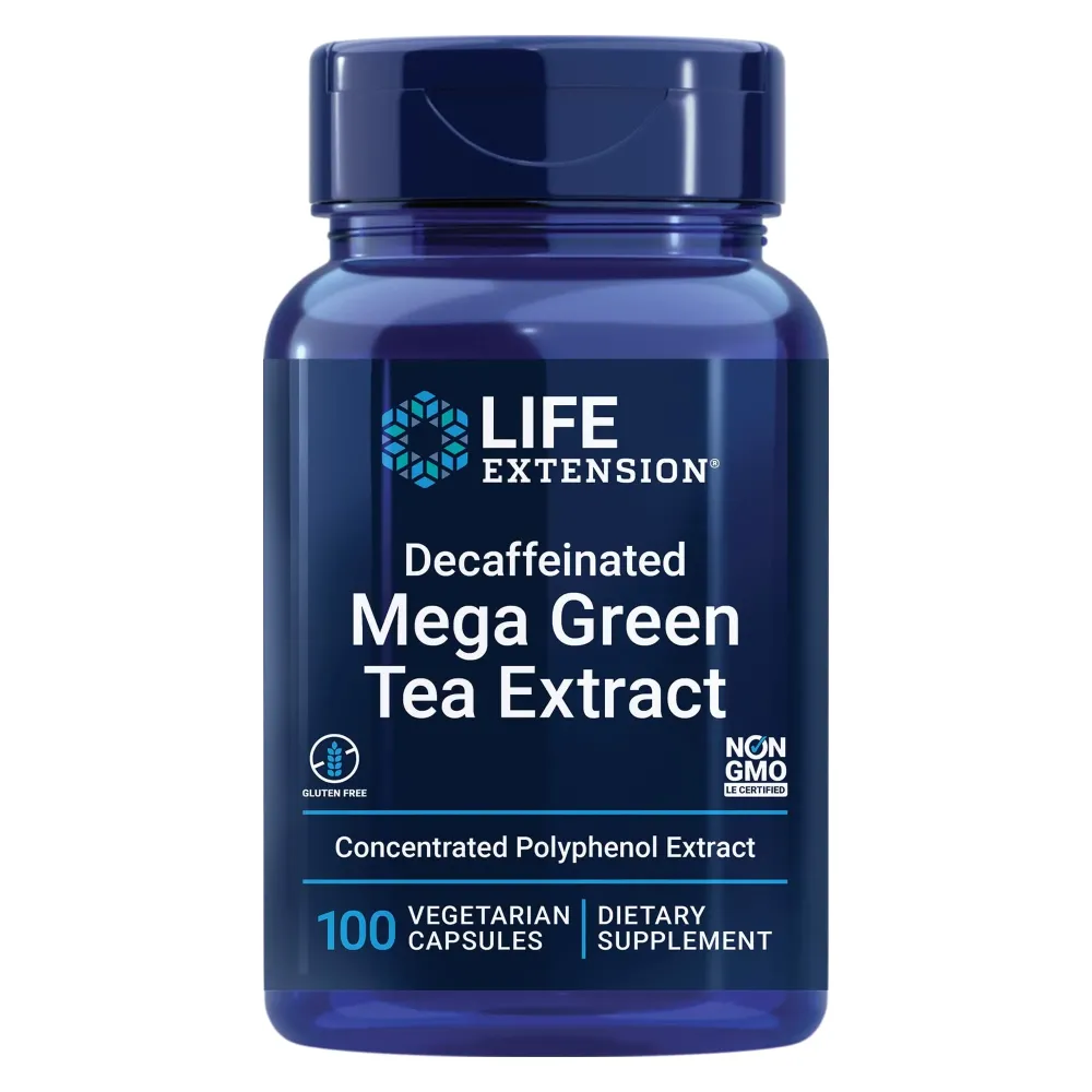 Life Extension Decaffeinated Mega Green Tea Extract - Polyphenol-Rich, Cell Health, Heart Health, Brain Health, Antioxidant Protection - Non-GMO, Gluten-Free, Vegetarian - 100 Capsules Life Extension Decaffeinated Mega Green Tea Extract - Polyphenol-Rich, Cell Health, Heart Health, Brain Health, Antioxidant Protection - Non-GMO, Gluten-Free, Vegetarian - 100 Capsules