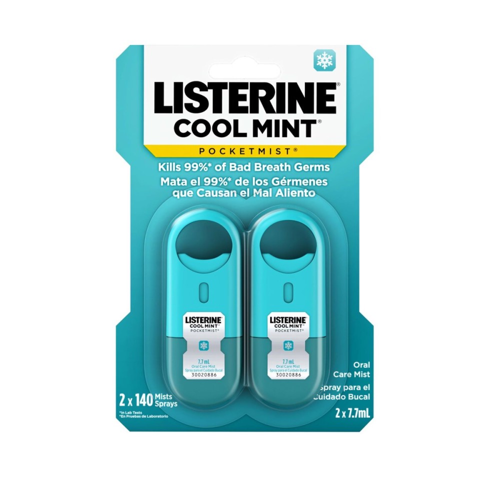 Listerine Cool Mint Pocketmist, Oral Care Mist for Fresh Breath, Non-Aerosol Sugar-Free Bad Breath Refresher Spray to Kill 99% of Bad Breath Germs, Portable, Cool Mint Flavor, 2 Sprays Listerine Cool Mint Pocketmist, Oral Care Mist for Fresh Breath, Non-Aerosol Sugar-Free Bad Breath Refresher Spray to Kill 99% of Bad Breath Germs, Portable, Cool Mint Flavor, 2 Sprays