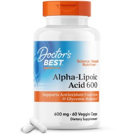 Doctor\'s Best Alpha-Lipoic Acid 600, Supports Antioxidant Function & Glycemic Balances, Non-GMO, Gluten Free, Vegan, Soy Free, 600 mg, 60 Veggie Caps