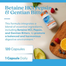 Doctor\'s Best Betaine HCI Pepsin & Gentian Bitters, Digestive Enzymes for Protein Breakdown & Absorption, Non-GMO, Gluten Free, 120 Caps, Original Version