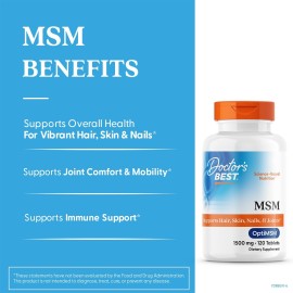 Doctors Best MSM, Supports Hair, Skin, Nails, & Joints, Non-GMO, Gluten Free, Vegan 120 Tablets Doctors Best MSM, Supports Hair, Skin, Nails, & Joints, Non-GMO, Gluten Free, Vegan 120 Tablets