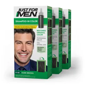 Just For Men Shampoo-In Color (Formerly Original Formula), Mens Hair Color with Keratin and Vitamin E for Stronger Hair - Dark Brown, H-45, Pack of 3