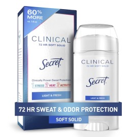Secret Clinical Strength Antiperspirant Deodorant for Women, 3X Stress Protection, 72hr Sweat & Odor Protection, PH Balancing Minerals, Soft Solid, Light & Fresh Scent, 2.6 oz Secret Clinical Strength Antiperspirant Deodorant for Women, 3X Stress Protection, 72hr Sweat & Odor Protection, PH Balancing Minerals, Soft Solid, Light & Fresh Scent, 2.6 oz