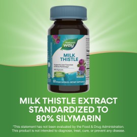 Nature\'s Way Milk Thistle, Supports Liver Function & Detox Pathways*, 175 mg Milk Thistle Seed Extract Standardized to 80% Silymarin per Serving, Vegan, 60 Capsules Nature\'s Way Milk Thistle, Supports Liver Function & Detox Pathways*, 175 mg Milk Thistle Seed Extract Standardized to 80% Silymarin per Serving, Vegan, 60 Capsules